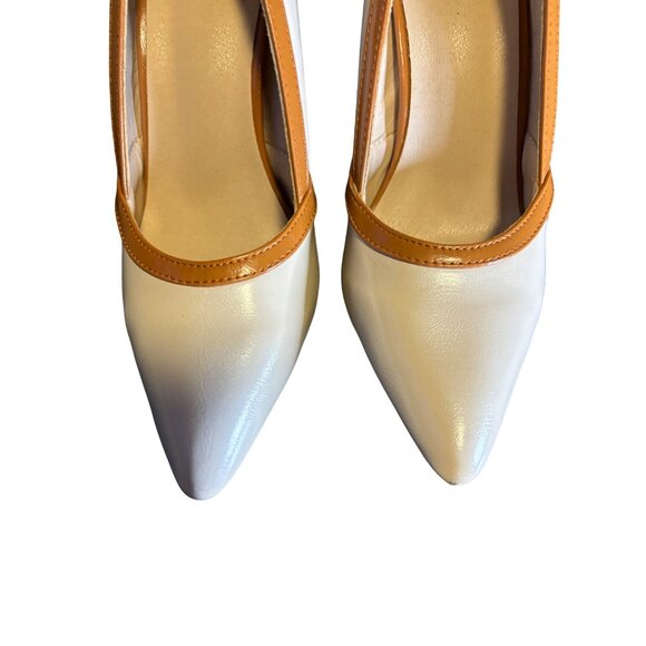 Vintage Style Unbranded Beige Brown Block Heel Pumps Sz 8 - Picture 3 of 10